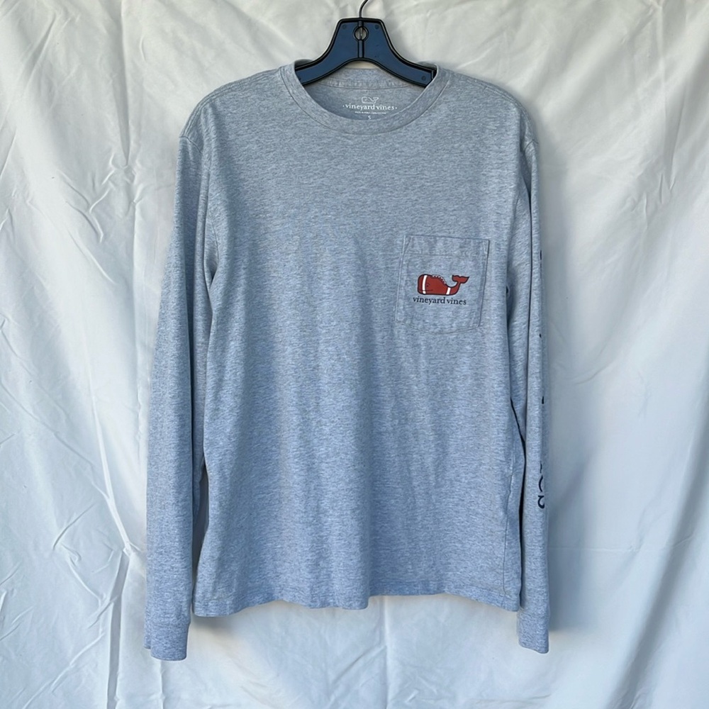 Vineyard Vines Long Sleeve Pocket T-Shirt Womens Small Football Grey